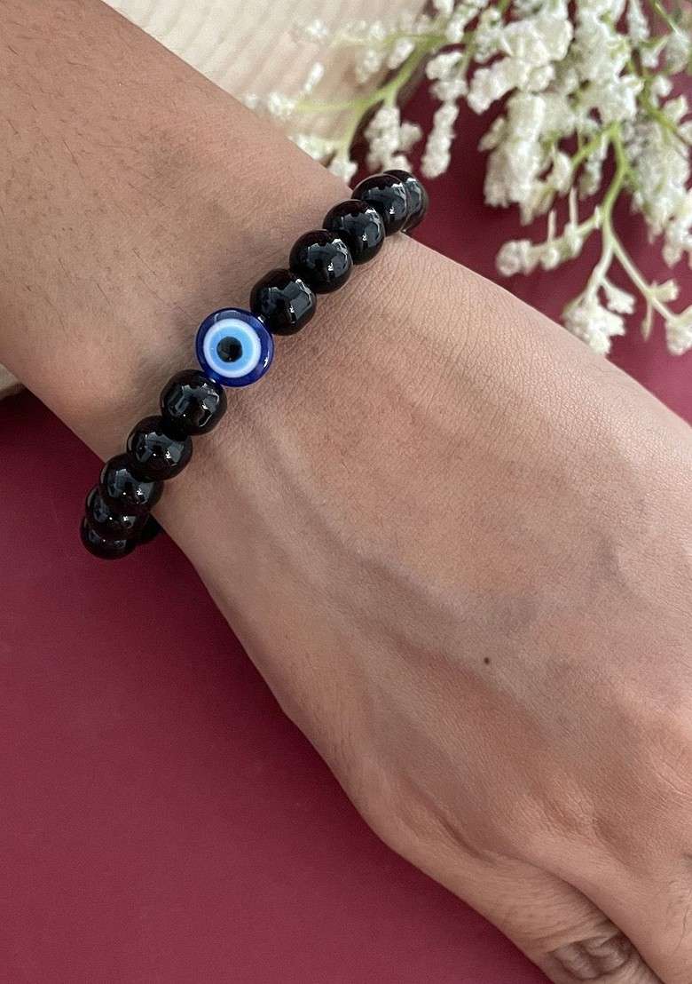 Crystal Beaded And Evil Eye Elasticated Rakhi - Indya