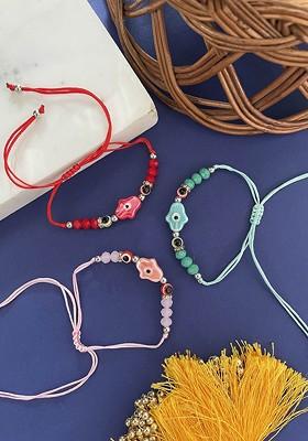 Set Of 3 Evil Eye Beaded Thread Rakhis