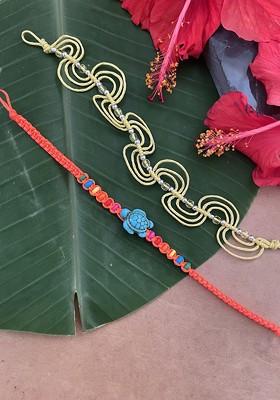 Set Of 2 Beaded And Tortoise Thread Rakhis