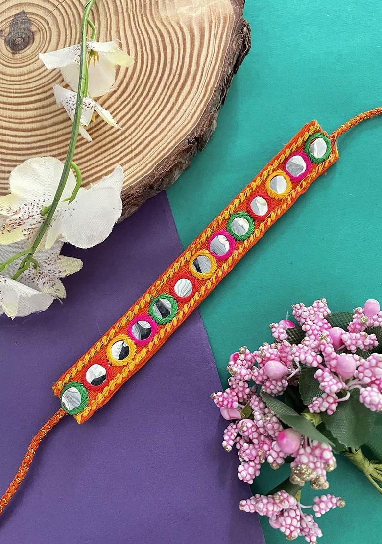 Mirror Work Detail Bracelet Rakhi - Indya