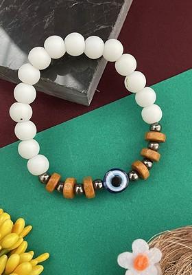 Silver Plated Evil Eye And Beaded Crystal Elasticated Rakhi