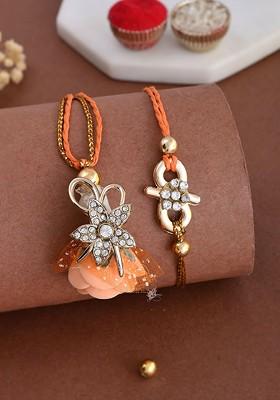 Unisex Floral Beaded Bhaiya Bhabhi Thread Rakhi