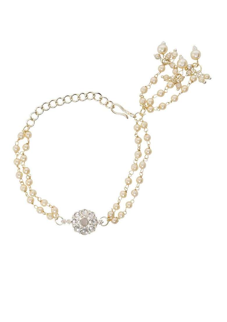 Kundan Studded Pearls Beaded Bhaiya Bhabhi Rakhi With Roli Chawal And Greeting Card - Indya