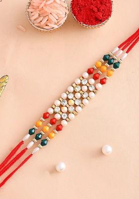 American Diamond Studded And Beaded Thread Rakhi
