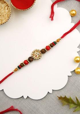 American Diamond Studded And Beaded Thread Rakhi