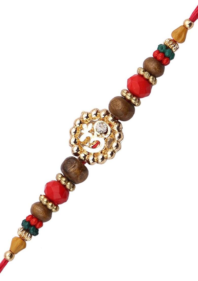 American Diamond Studded And Beaded Thread Rakhi - Indya