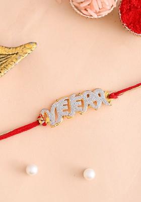 American Diamond Studded And Beaded Thread Rakhi