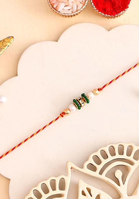 American Diamond Studded And Beaded Thread Rakhi