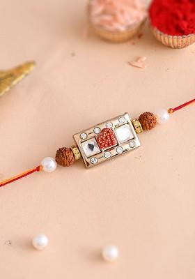 American Diamond Studded And Beaded Thread Rakhi