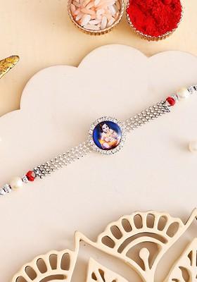 American Diamond Thread Rakhi With Roli Chawal And Greetings Card