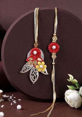 Beaded Thread Bhaiya Bhabhi Rakhi With Roli Chawal And Greetings Card