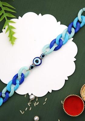 Shades Of Blue Men Evil Eye Beaded Thread Rakhi