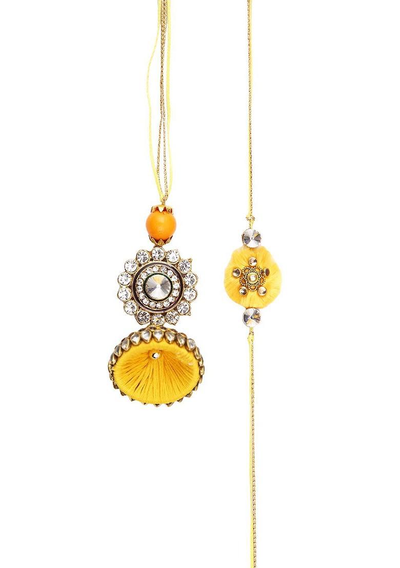 Flower Lumba Bhaiya Bhabhi Rakhi With Roli Chawal And Greetings Card - Indya