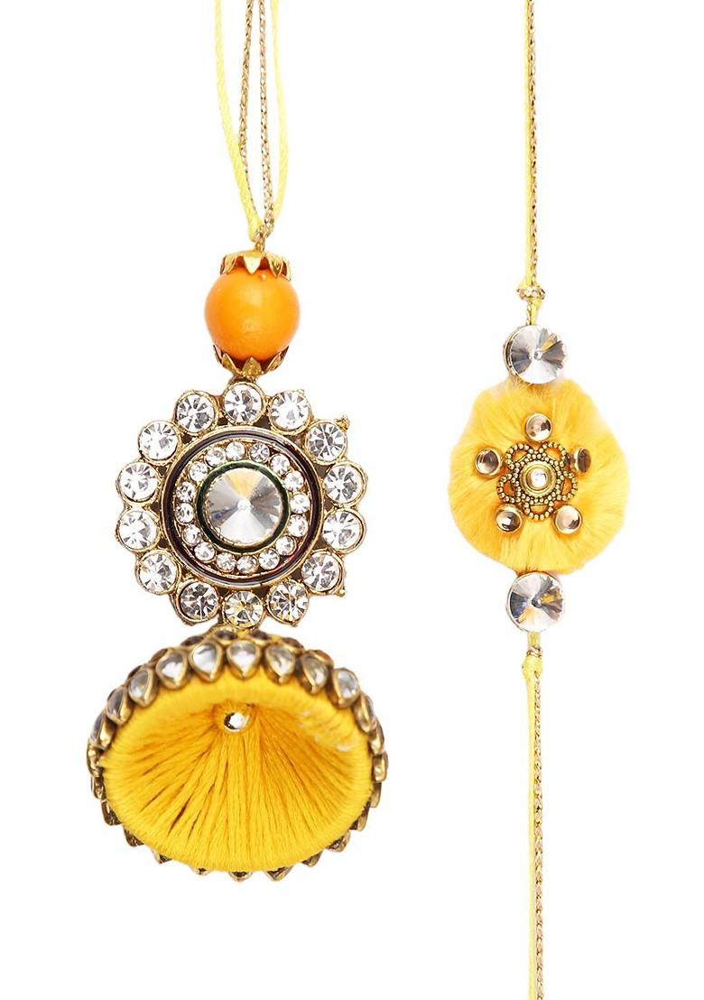 Flower Lumba Bhaiya Bhabhi Rakhi With Roli Chawal And Greetings Card - Indya