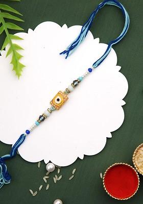 Beaded Evil Eye Thread Rakhi With Roli Chawal And Greetings Card
