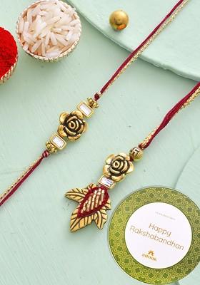 Gold Toned Beaded Bhaiya Bhabhi Thread Rakhi
