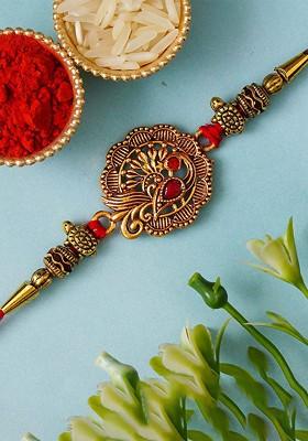 Peacock Design Thread Rakhi With Roli Chawal