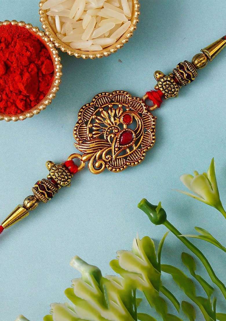 Peacock Design Thread Rakhi With Roli Chawal - Indya
