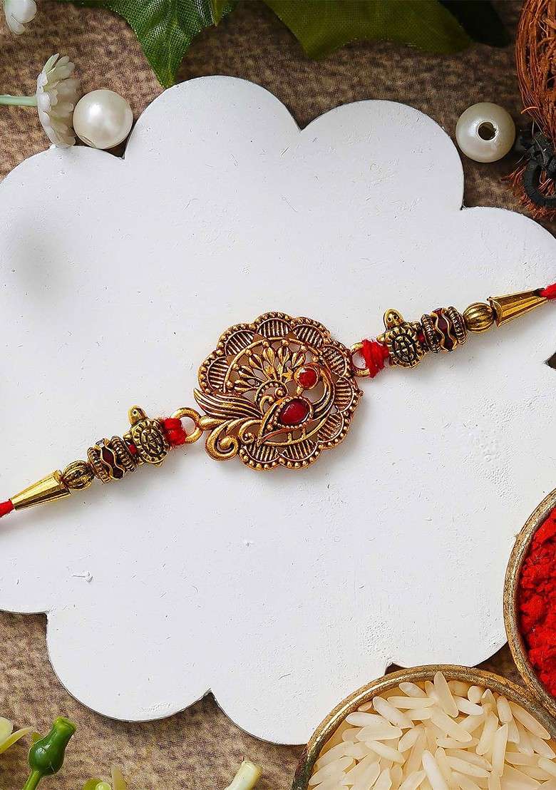 Peacock Design Thread Rakhi With Roli Chawal - Indya