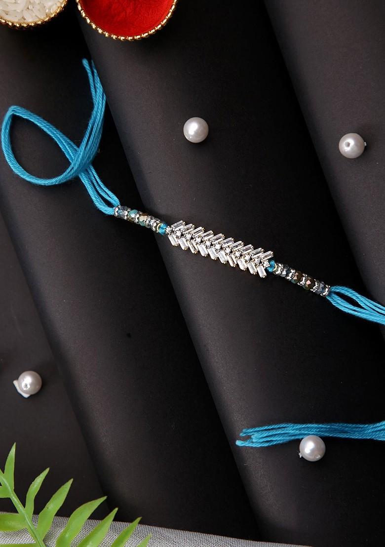 Stone Studded Multistrand Rakhi With Roli Chawal And Greetings Card