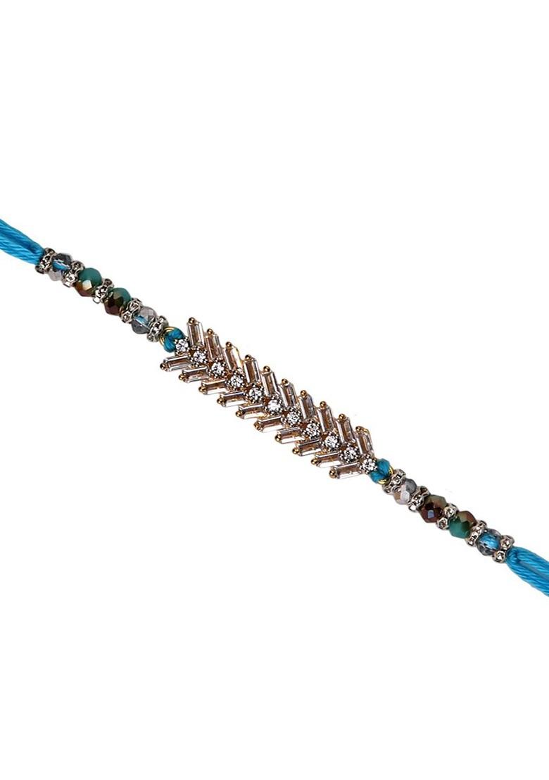 Stone Studded Multistrand Rakhi With Roli Chawal And Greetings Card