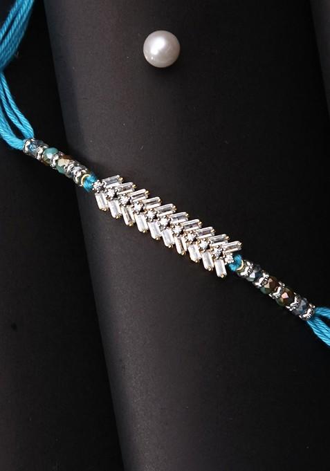 Stone Studded Multistrand Rakhi With Roli Chawal And Greetings Card