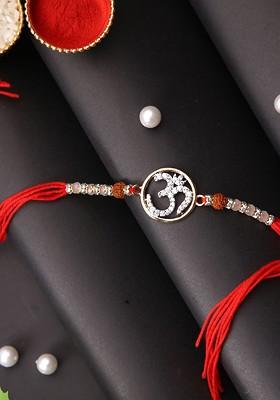 Om Stone Studded Multistrand Rakhi With Roli Chawal And Greetings Card