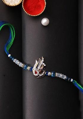 Stone Studded Peacock Multistrand Rakhi With Roli Chawal And Greetings Card