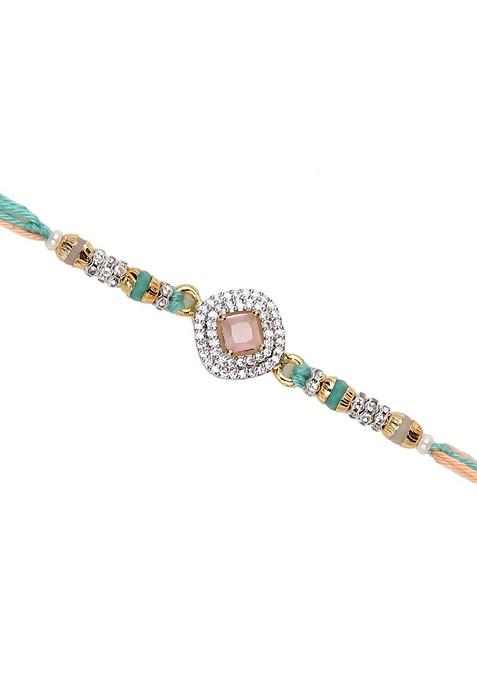 Stone Studded Multistrand Rakhi With Roli Chawal And Greetings Card