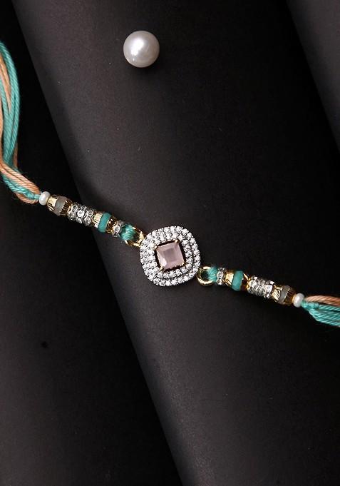 Stone Studded Multistrand Rakhi With Roli Chawal And Greetings Card