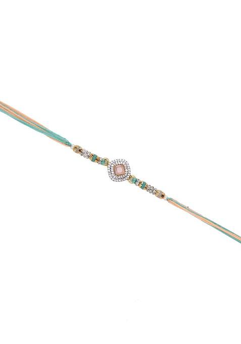 Stone Studded Multistrand Rakhi With Roli Chawal And Greetings Card