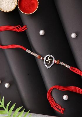 Stone Studded Multistrand Rakhi With Roli Chawal And Greetings Card