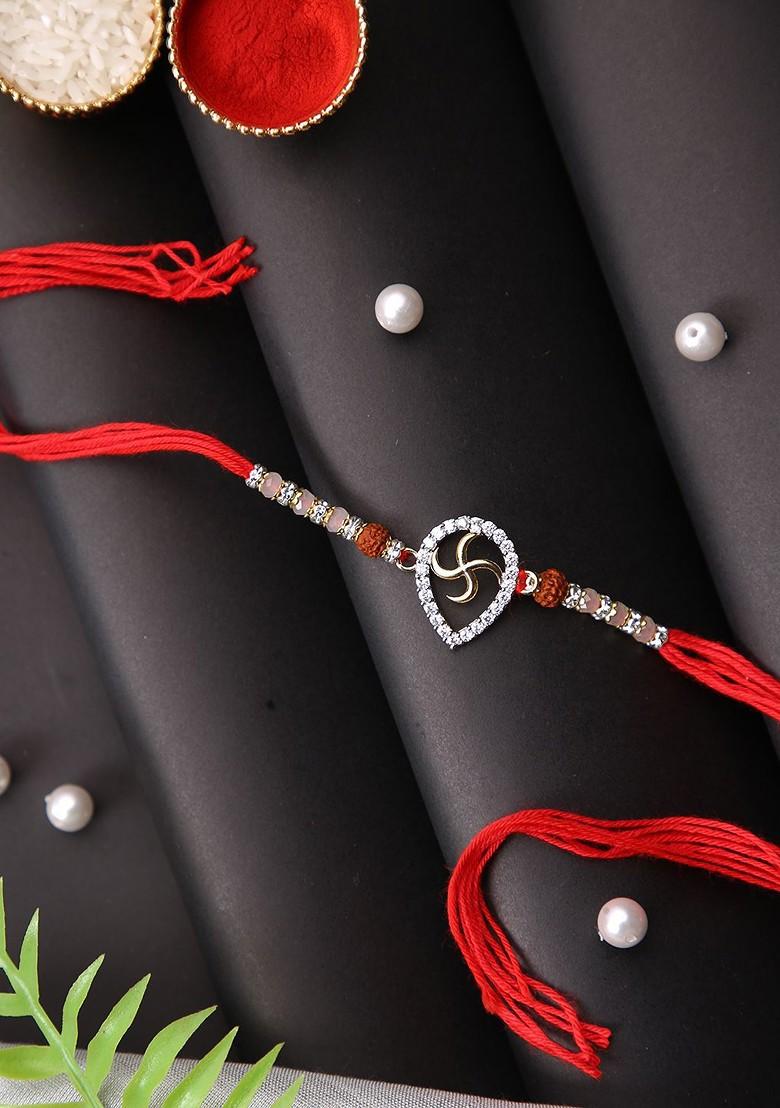 Stone Studded Multistrand Rakhi With Roli Chawal And Greetings Card