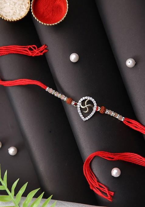 Stone Studded Multistrand Rakhi With Roli Chawal And Greetings Card