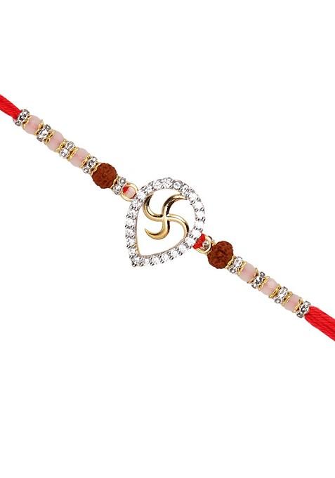 Stone Studded Multistrand Rakhi With Roli Chawal And Greetings Card
