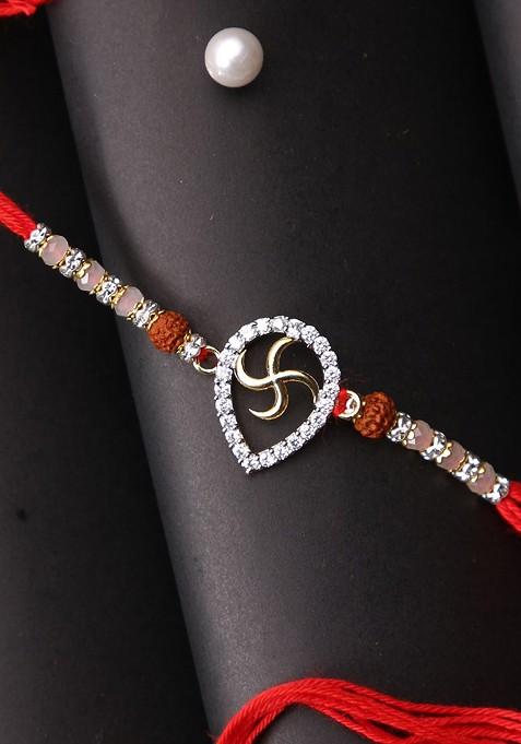 Stone Studded Multistrand Rakhi With Roli Chawal And Greetings Card