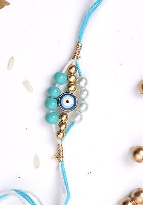 Evil Eye Beaded Multistrand Rakhi With Roli Chawal And Greetings Card