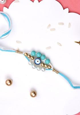 Evil Eye Beaded Rakhi With Roli Chawal And Greeting Card