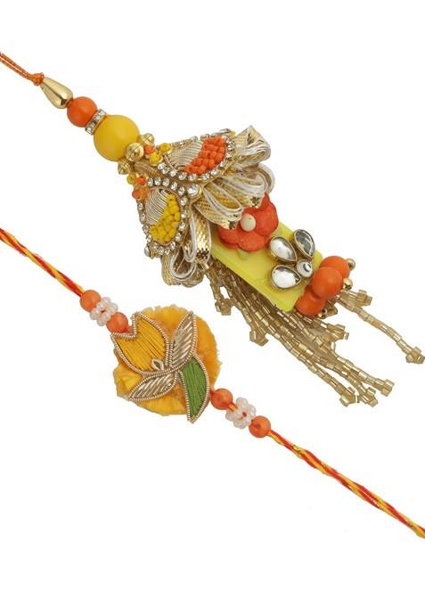 Beads And Stone Work Bhaiya Bhabhi Rakhi With Roli Chawal And Greetings Card