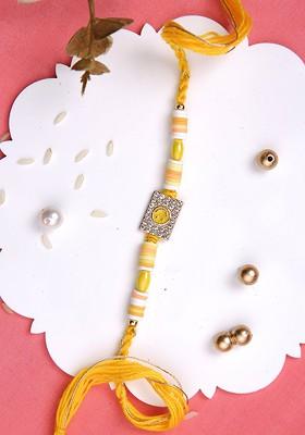 Smiley Stone Studded Multistrand Rakhi With Roli Chawal And Greetings Card