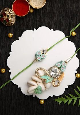 Floral Bhaiya Bhabhi Thread Rakhi With Roli Chawal And Greetings Card