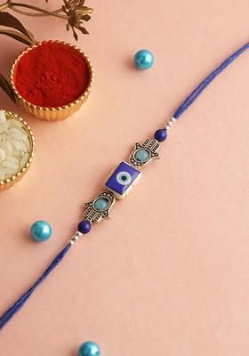 Evil Eye Beaded Rakhi With Roli Chawal And Greeting Card