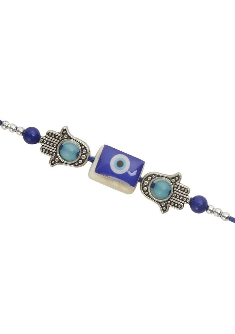 Evil Eye Beaded Rakhi With Roli Chawal And Greeting Card - Indya