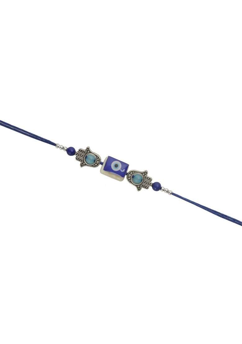 Evil Eye Beaded Rakhi With Roli Chawal And Greeting Card - Indya