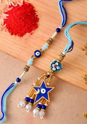 Evil Eye Beaded Bhaiya Bhabhi Rakhis With Rholi Chawal