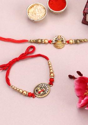 Set Of 2 Gold Plated Beaded Thread Rakhi