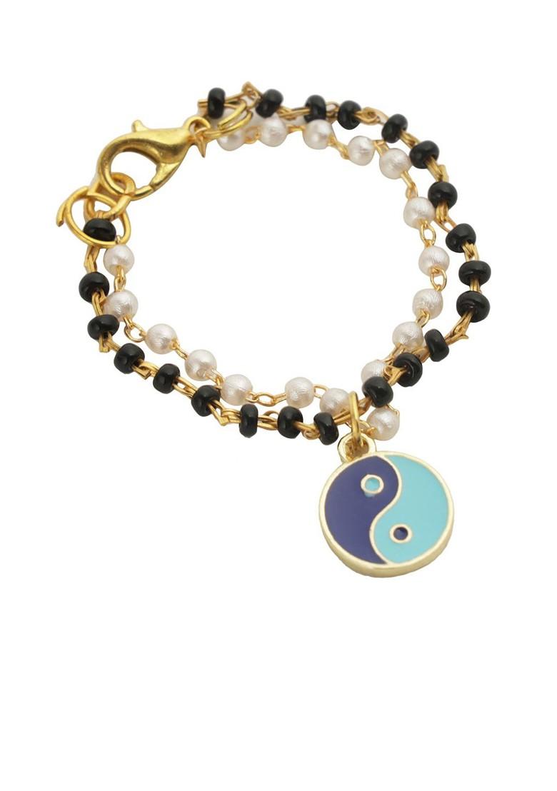 Beaded With Peace Charm Bracelet Rakhi With Roli Chawal And Greetings Card - Indya