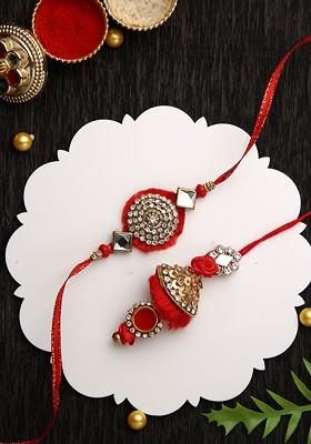 Set Of 2 Artificial Stones Studded And Beaded Bhaiya Bhabhi Rakhi