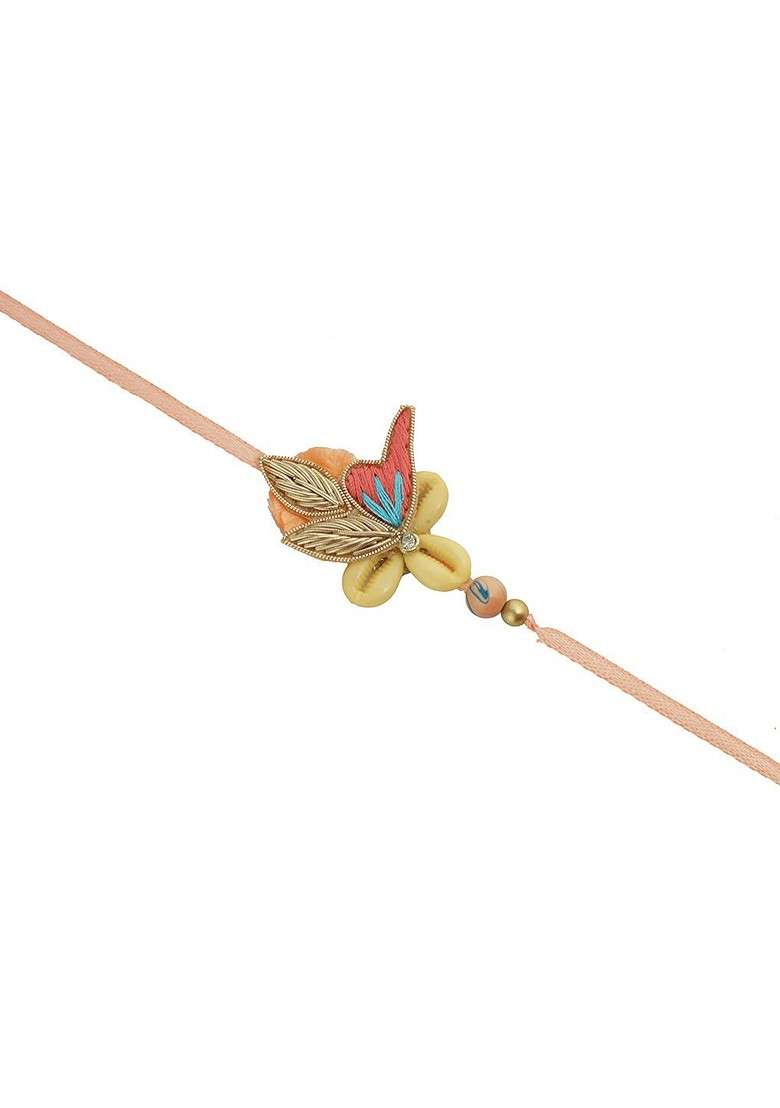 Set Of 2 Floral Beads Bhaiya Bhabhi Rakhi With Roli Chawal And Greeting Card - Indya