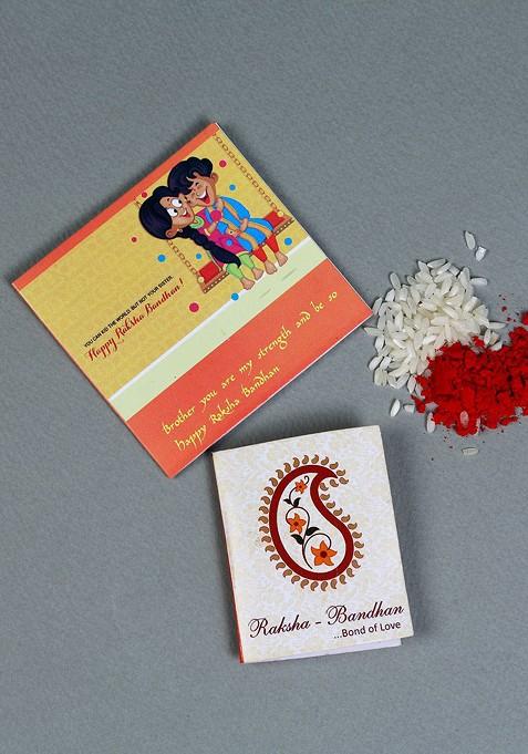 Peacock Stone Work Bhaiya Bhabhi Rakhi With Roli Chawal And Greetings Card